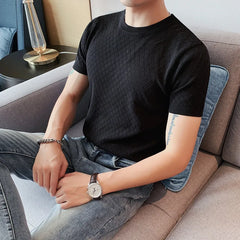 Threebooy New Style Men's Summer High Quality Short Sleeve knitted T-shirt/Male Slim Fit Plaid Leisure T-Shirts Tops Plus size S-4XL