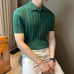 Threebooy New Trend Men Jacquarded Polo Shirt Leisure Luxury High Quality Knit Tops British Style Fashion Breathable Short Sleeve Knitwear