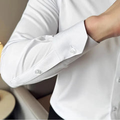 Threebooy Men's Dress Shirts Solid Long Sleeve Stretch Wrinkle-Free Formal Shirt Business Casual Button Down Shirt