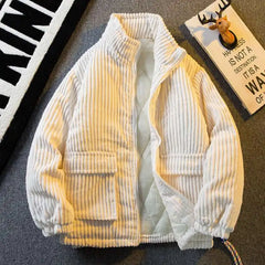 Korean high street hip-hop men and women trendy corduroy autumn and winter jackets for couples retro warm casual tops y2k