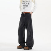 Threebooy Spring New Trendy Jeans Patchwork Design Male Gradient Color Washed Straight Male Denim Pants Wide Leg Mopping pants