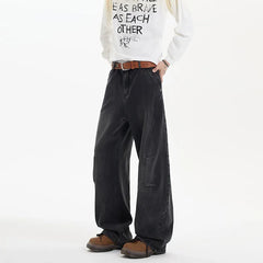 Threebooy Spring New Trendy Jeans Patchwork Design Male Gradient Color Washed Straight Male Denim Pants Wide Leg Mopping pants