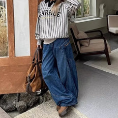 Threebooy Summer New Men's Big Pocket Embroidered Jeans Y2k Harajuku Retro Fashion Casual Trend Street Hip-Hop Simple Loose Men's Bottoms
