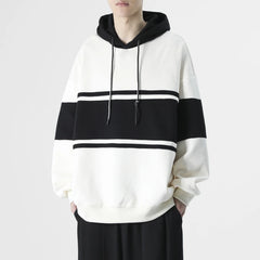 Threebooy Men's Fashion Colorblock Pullover Casual LooseFit Long Sleeve Trendy Drawstring Hoodie Sweatshirt Man Big Size Tops