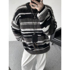 Sweater men new Stripes loose Turtleneck sweater 2025 Autumn winter warm Knitted sweater man street fashion