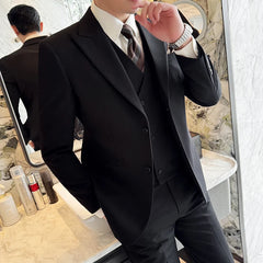 Threebooy Slim-Fit Three-Piece Set Korean Style Two-Button Groomsmen Formal Wedding Business Suit Handsome Groom Best Man Dress High-