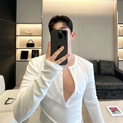 Threebooy New Men's Casual Blouse Long sleeve t Shirt Tops trend slim fit Tee Shirt button-down Spring Autumn Yoga Shirts