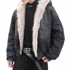 Threebooy Mens Fashion Trend Thickened Denim Jacket Hooded Jacket Autumn Winter American Street Handsome Hip-Hop Y2k Jacket Mens Clothing
