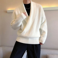 Threebooy Men's Clothing Light Luxury Knit V Neck Pullover Sweater Long Sleeve Korean Popular Clothes Leisure Streetwear Loose Knitwear