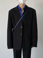 Threebooy Men Punk Blazer Jacket Set New Korean Temperament Handsome Black Suit Coat Unisex High Street Oversize Fashionable Suit
