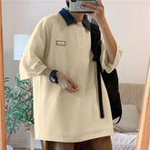 Threebooy New Arrivals Contrast Color Lapel Polo Shirt Men Summer Japanese Waffle Short Sleeve T-shirts Loose All-match Casual Tee