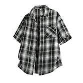 Threebooy White And Black Plaid Shirt Men Shirts 2025 New Summer Fashion Chemise Homme Mens Checkered Shirts Short Sleeve Shirt Men Blouse
