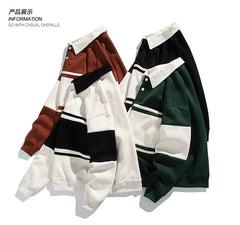 Threebooy 2025 Men Sweatshirts Stand Collar Oversize Splice Pullover Harajuku Unisex Streetwear Autumn Casual Hoodies