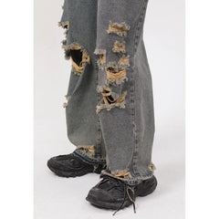 Threebooy 2024 Summer New Korean Edition Personalized Straight Barrel Broken Hole Beggar Casual Jeans men's for Men streetwear