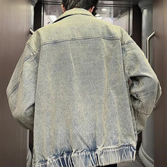 Threebooy Men's Denim Jacket Autumn Vintage Washed Casual Denim Jackets Solid Lapel Fashion Motorcycle Jeans Jackets Korea Style Coat