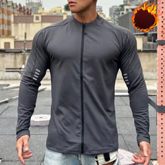 Threebooy Motion Hoodie Run Quick Dry Zipper Bodybuilding Loose Coat Long Sleeves Men Thin Casual Chic Solid Anti-Wrinkle Elastic T-shirt