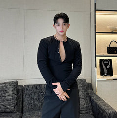 Threebooy New Men's Casual Blouse Long sleeve t Shirt Tops trend slim fit Tee Shirt button-down Spring Autumn Yoga Shirts