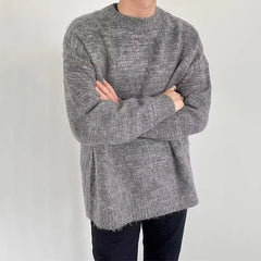 Threebooy Autumn Retro Gradient Fluffy Knitted Sweaters For Men Harajuku Fashion Green Crewneck Pullovers Hip Hop Streetwear Y2K Knitwear