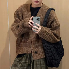 Threebooy Men Sweater Double Button Casual Knitted Sweater Streetwear Fashion Youth Comfort Campus Long Sleeve Top Men'S Clothing