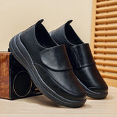 Threebooy New Men's Leather Slip-On Walking Shoes, Waterproof Comfort Sneakers with Soft Cushioned Sole, Black and Brown,Plus Big Size