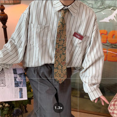 Threebooy Vintage High Striped Shirt Jacket Men's Loose Ins Long Sleeved Top Tops Shirts for Men Clothing Camisas y Blusa