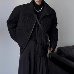 Threebooy Dark Short Cotton Padded Jacket Winter Men Loose Stand Collar Parkas Light Thin Coats