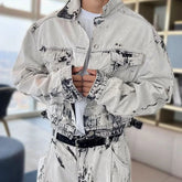 Threebooy Mens Denim Sets Y2k Tie-Dye Jacket Trousers Spring Streetwear Fashion Trends Youth Campus Performance Sets Men'S Clothing