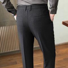 Threebooy British Style Men Spring High Quality Casual Waffle Business Suit Pants/Male Slim Fit Fashion Formal Dress Trousers 28-38