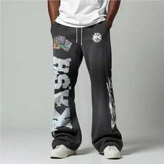 Threebooy Gothic Hip Hop Letter Patch Vintage Sweatpants Y2K Pants Double Layer Design Baggy Elastic Waist Jogging Casual Pants Streetwear