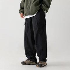Threebooy Work pants men's autumn style Japanese outdoor loose pleated drawstring casual pants