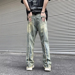 Threebooy New Fashion Old Y2K Streetwear Stacked Baggy Ripped Jeans Pants Men Clothing Straight Denim Trousers