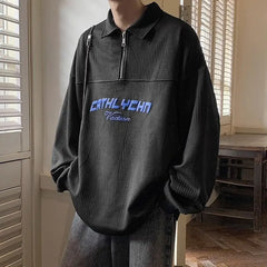 Threebooy Sweatshirt Men's Autumn American Trendy High Street Heavy Spring Autumn Style Boy Casual Lapel Japanese Polo Shirt Men's Wear