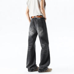 Threebooy Fashion wide leg jeans Men trend Casual Pantsbell-bottoms unisex washed Jeans Skinny Work Trousers Male Jeans Men Clothing