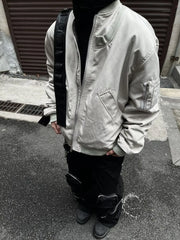 Threebooy Retro Jacket with Pleated Zipper Pockets Large Size Pilot Jacket American Autumn and Winter Design High Street Baseball Uniform