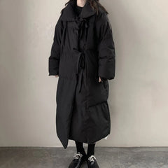 Threebooy Mens Silk-Like Cotton Filling Coat Inner Pockets Warm Cotton-Padded Coat Winter Couples Fashion British Elegant Long Coat Unisex