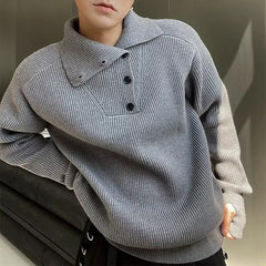 Threebooy Mens Sweater Striped High Collar Side Button Knit Sweater Streetwear Trend Fashion Youth Campus Long Sleeve Tops Men'S Clothing