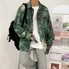 Threebooy Trendy Brand Retro Oil Painting Printed Long-sleeved Shirt Men Street Loose Casual Couple Shirt Jacket