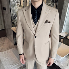Threebooy Slim-Fit Three-Piece Set Korean Style Two-Button Groomsmen Formal Wedding Business Suit Handsome Groom Best Man Dress High-
