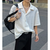 Threebooy Mens Loose Fit Suit Collar Shirt Cool Comfort Advanced Fabric Summer Casual Trendy Breathable Stylish Modern Streetwear Design
