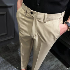 Threebooy British High Waist Straight Pants Men Social Trousers Pant Italian Mens Formal Pant Pantalones Hombre Dress Ankle Pants 38