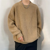 Threebooy Autumn Clothing Men's Jacquard Knitted Light Luxury Pullovers Sweater Vintage O Neck Solid Color Long Sleeve Knitwear