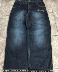 Threebooy Retro Y2k Pants Hip Hop Goth Oversized Skull Pattern Baggy Jeans Wide Legs Low Waist Sports Skateboard Denim Trousers Streetwear