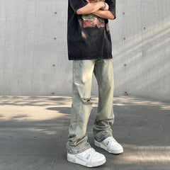 Threebooy Ripped Jeans Men Y2k Streetwear Straight-leg Hombre Pantalones Summer Casual Loose Vaqueros Trousers Vintage Street Denim Pants