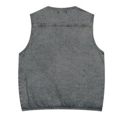 Threebooy Vintage Blue Denim Vest Jackets Men Streetwear Sleeveless Cargo Coats Harajuku Multiple Pockets Loose Casual Jeans Vests Male