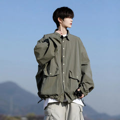 Threebooy Mens Lightweight Jacket Spring Summer Two Large Pockets Loose Fit Plus Size Casual Comfort Breathable Fabric Sun protection Coat