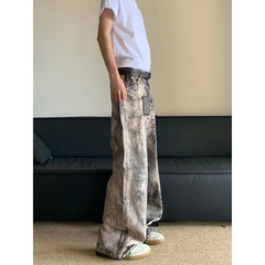Threebooy American camouflage printed denim pants for men loose fit worn low waist wide leg casual pants