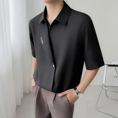 Threebooy Mid Sleeve Shirt man Embroidered Letters Unique Style Casual Fashion Trending Apparel Hot Sale Personalized lapel design