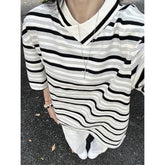 Threebooy Striped Irregular Polo Neck Trend Tops Men's Summer New Thin Short Sleeve Contrast Fashion T Shirts Casual Vintage Men Clothing