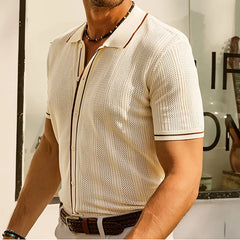 Threebooy Men's Casual Business Knitted Polo Shirt Light Luxury Leisure Lapel Button-down Short Sleeve Knitwear High Quality Fashion Shirt