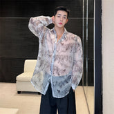 Threebooy Transparent Shirt Men Fashion Printed Harajuku Shirt Top Korean Loose Casual Clothes Sun-proof Daily All-match Summer Holiday
